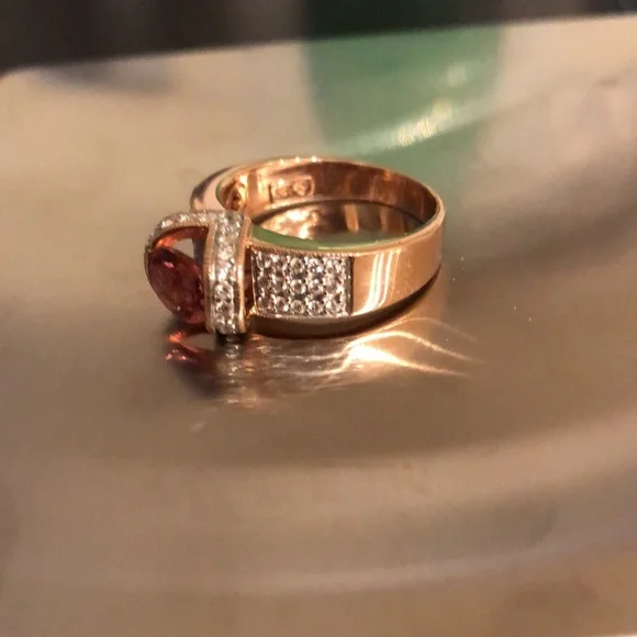 Solid 14k rose gold ring with round real diamonds & Natural Gemstone.SZ 8.5 - Picture 7 of 11